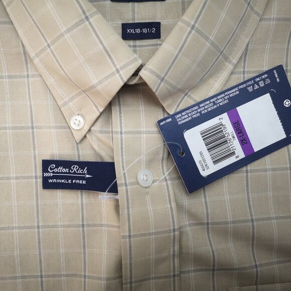 NWT Arrow Men's Size XXL Tan, White, & Grey Plaid Wrinkle Free Shirt - Picture 6 of 11